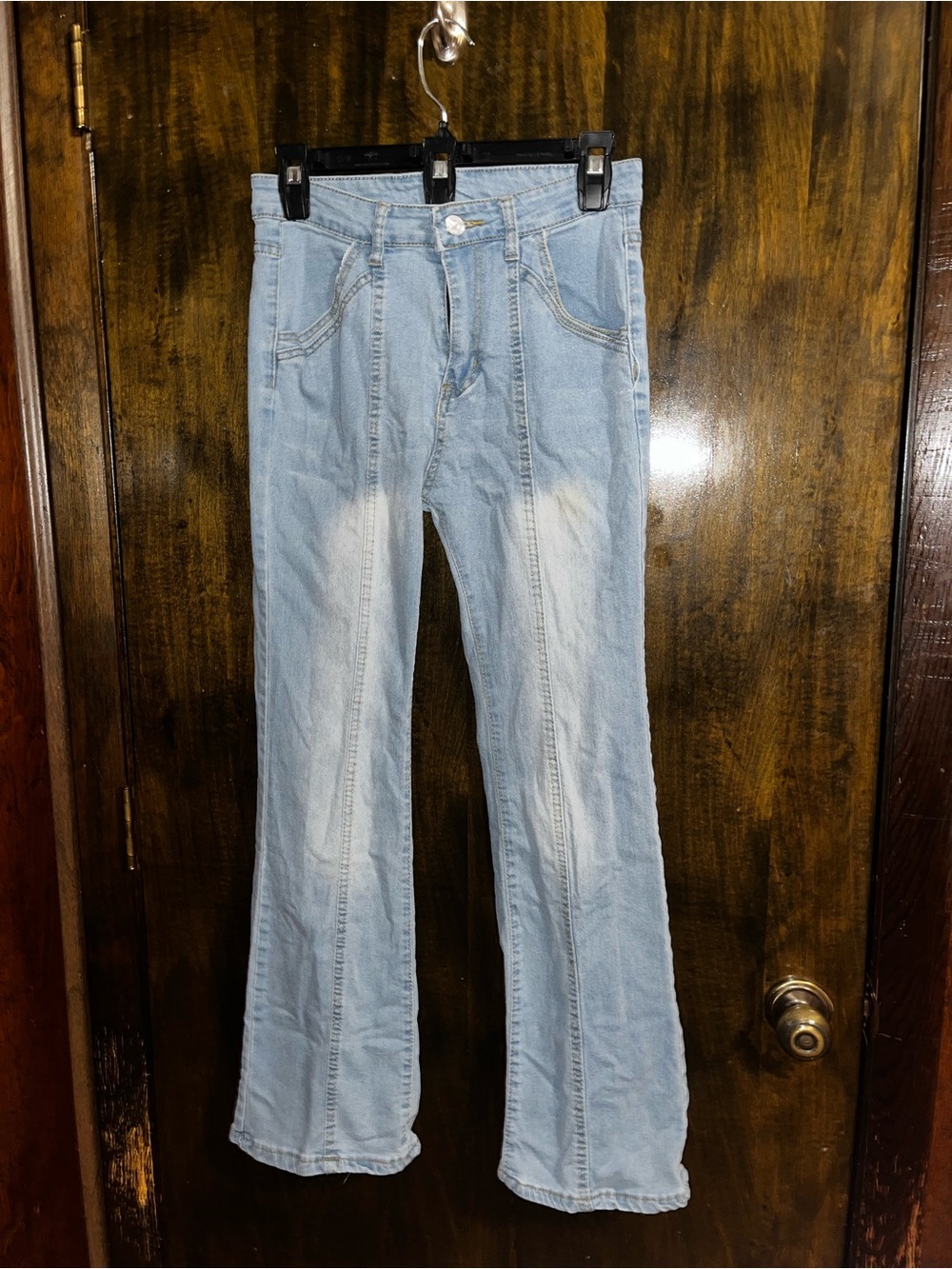 Unbranded Light Wash Flare Stretch Jeans with Pocket Designs